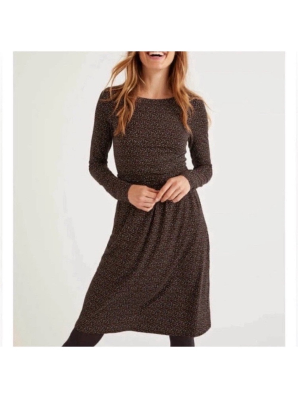 Boden Abigail Long Sleeve Jersey Dress in Black Confetti
Size 12L (US)